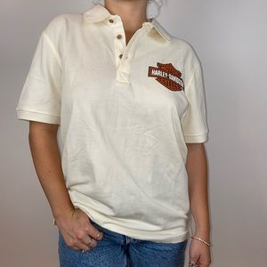 Slim Fit Harley Davidson Cream Polo